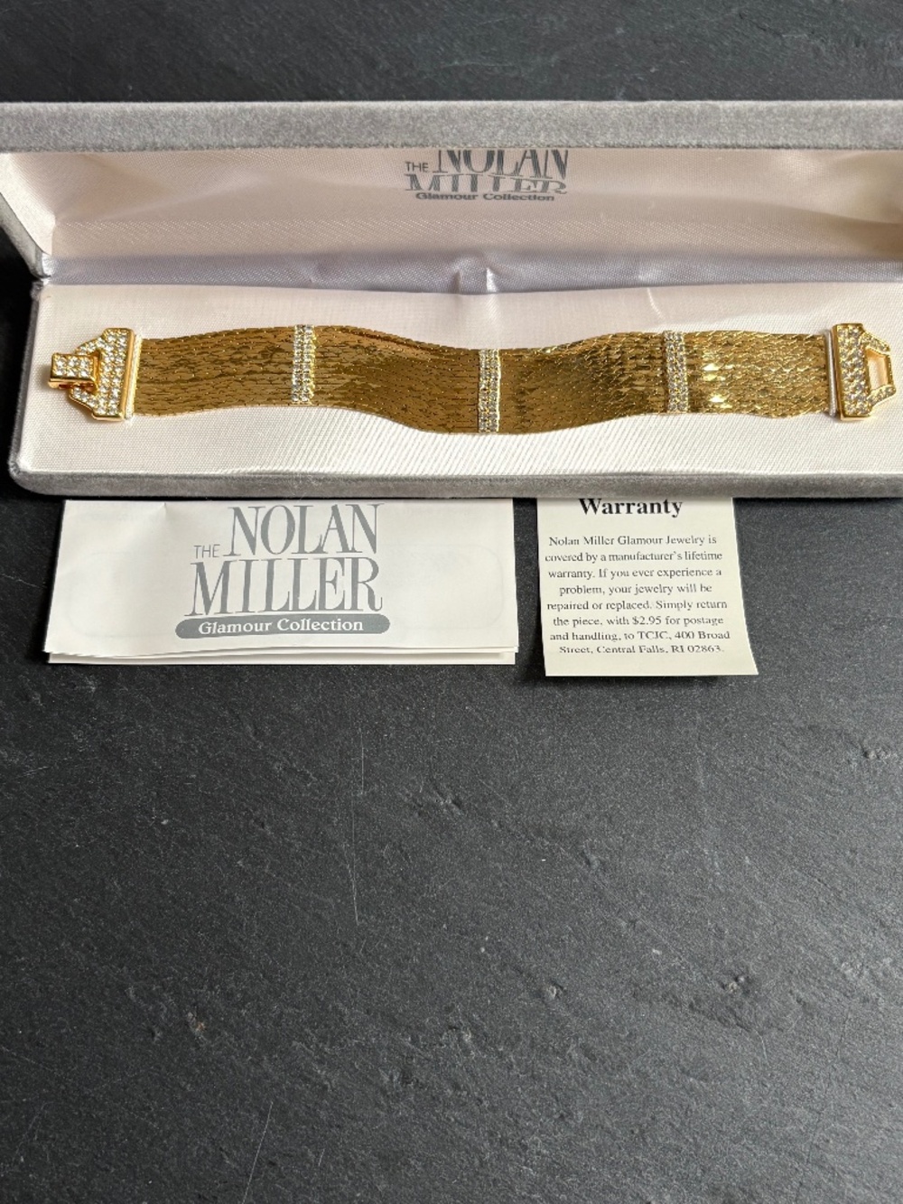 NIB Vintage Nolan Miller Glamour Collection "Star Luster" Gold Mesh Bracelet